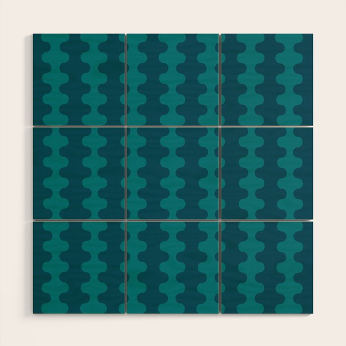 Contemporary Wavy Ogee A-Go-Go Vertical Stripes Pattern in Teal Wood Wall Art Gallery Image 1