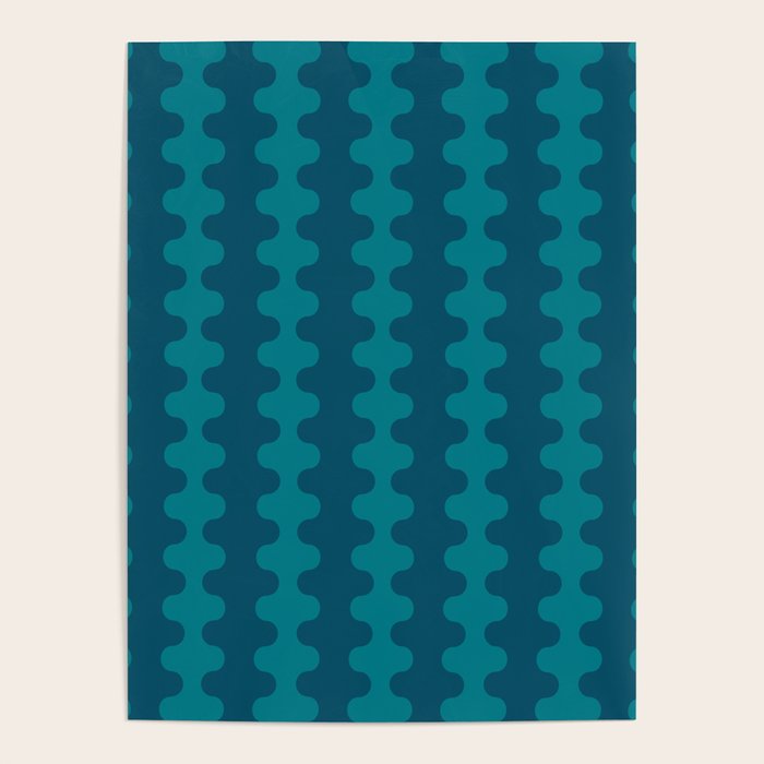 Contemporary Wavy Ogee A-Go-Go Vertical Stripes Pattern in Teal Poster Gallery Image 1