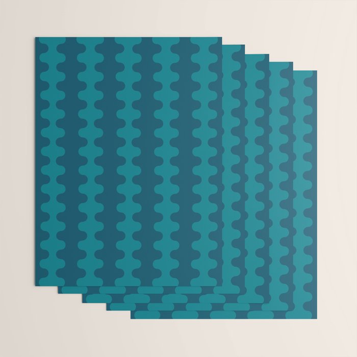 Contemporary Wavy Ogee A-Go-Go Vertical Stripes Pattern in Teal Wrapping Paper Gallery Image 3