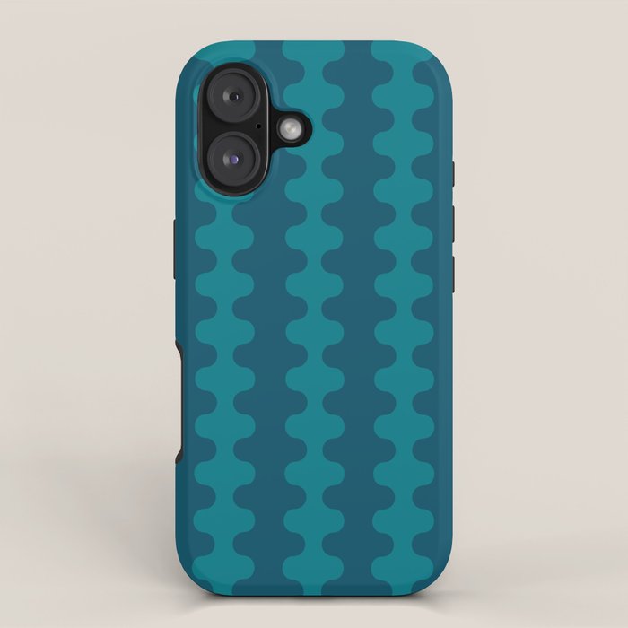 Contemporary Wavy Ogee A-Go-Go Vertical Stripes Pattern in Teal iPhone Case Gallery Image 1