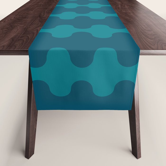 Contemporary Wavy Ogee A-Go-Go Vertical Stripes Pattern in Teal Table Runner Gallery Image 1