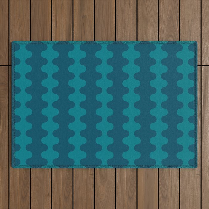 Contemporary Wavy Ogee A-Go-Go Vertical Stripes Pattern in Teal Outdoor Rug Gallery Image 1