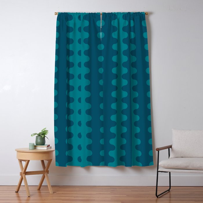 Contemporary Wavy Ogee A-Go-Go Vertical Stripes Pattern in Teal Window Curtain Gallery Image 5