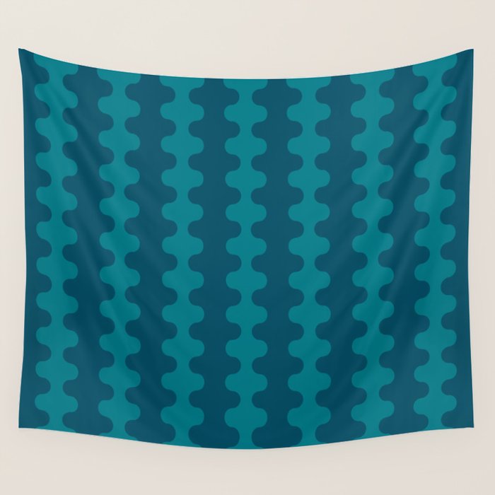 Contemporary Wavy Ogee A-Go-Go Vertical Stripes Pattern in Teal Wall Tapestry Gallery Image 1