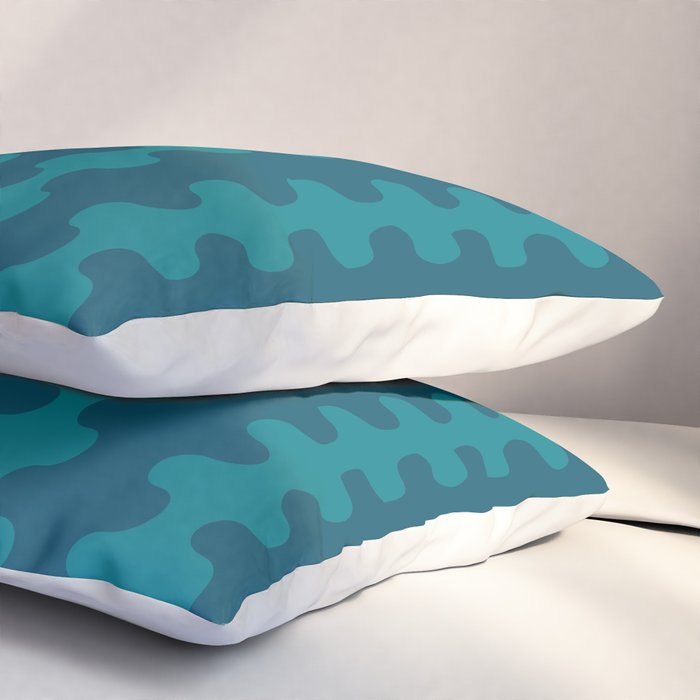 Contemporary Wavy Ogee A-Go-Go Vertical Stripes Pattern in Teal Pillow Sham Gallery Image 3