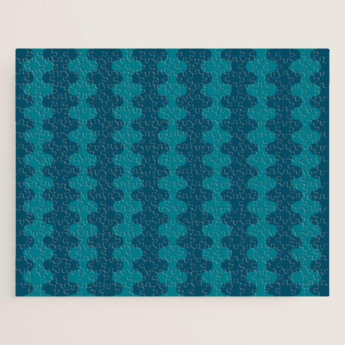 Contemporary Wavy Ogee A-Go-Go Vertical Stripes Pattern in Teal Jigsaw Puzzle Gallery Image 1
