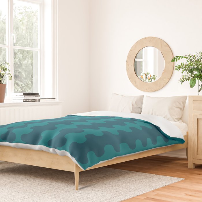 Contemporary Wavy Ogee A-Go-Go Vertical Stripes Pattern in Teal Duvet Cover Gallery Image 2