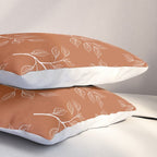 Delicate White Leaves and Branch on a Rust Orange Background Pillow Sham Gallery Image 3