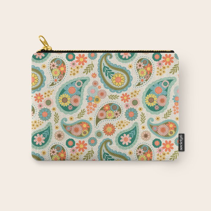 Retro Paisley Floral - Multicolored on Cream Carry All Pouch Gallery Image 1