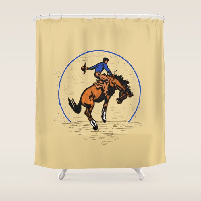 Full Moon Bronc & Cowboy Shower Curtain