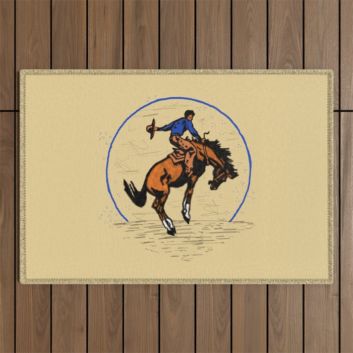 Full Moon Bronc & Cowboy Outdoor Rug Gallery Image 1