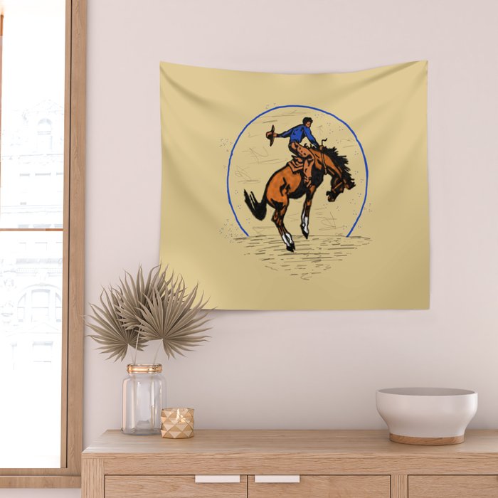 Full Moon Bronc & Cowboy Wall Tapestry Gallery Image 2