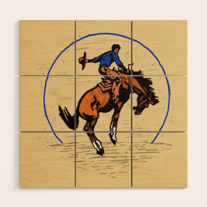 Full Moon Bronc & Cowboy Wood Wall Art Gallery Image 1