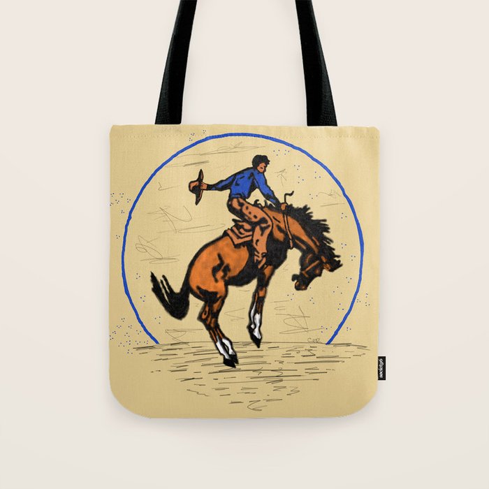 Full Moon Bronc & Cowboy Tote Bag Gallery Image 1