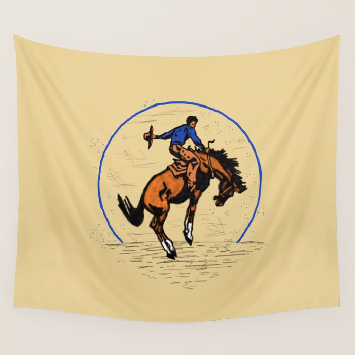 Full Moon Bronc & Cowboy Wall Tapestry Gallery Image 4