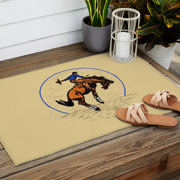 Full Moon Bronc & Cowboy Outdoor Rug Gallery Image 2