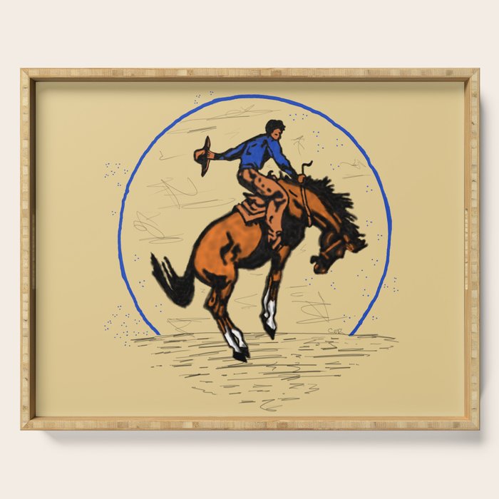 Full Moon Bronc & Cowboy Serving Tray Gallery Image 1