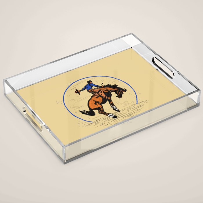 Full Moon Bronc & Cowboy Acrylic Tray Gallery Image 1