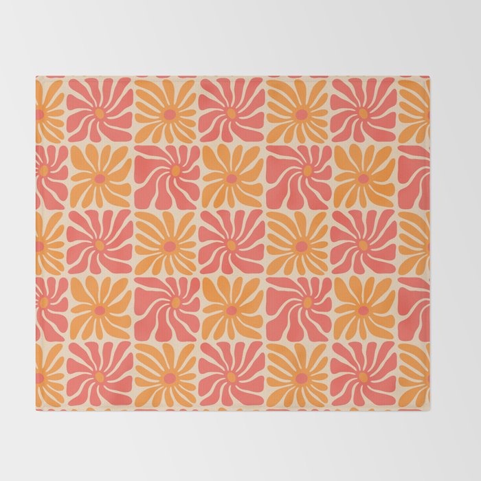 Vintage hippie flower art pattern Throw Blanket Gallery Image 2