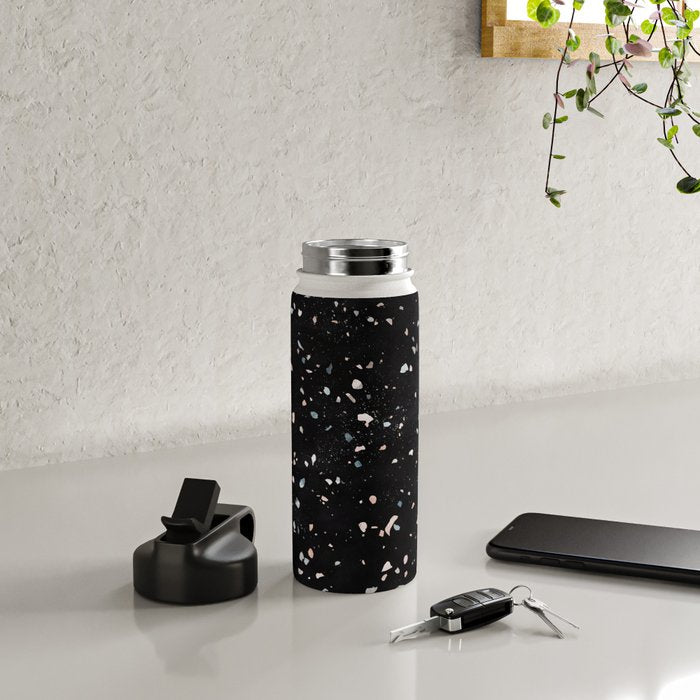 Terrazzo Memphis black galaxy Water Bottle Gallery Image 4