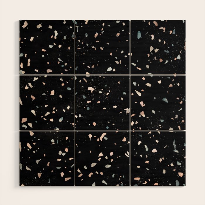 Terrazzo Memphis black galaxy Wood Wall Art Gallery Image 1