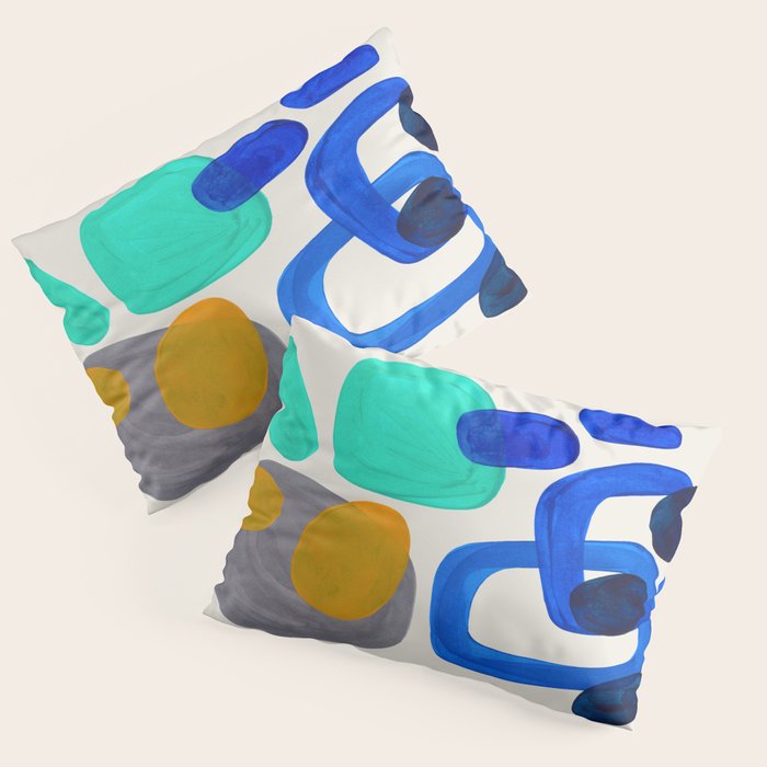 Mid Century Modern Abstract Minimalist Fun Colorful Shapes Marine Green Retro Vintage Fun Shapes Pillow Sham Gallery Image 3