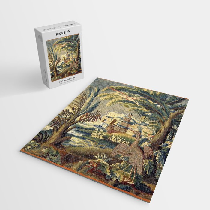Antique 17th Century Flemish Chinoiserie Temple Landscape Tapestry Jigsaw Puzzle Gallery Image 2