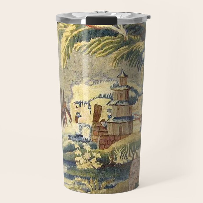 Antique 17th Century Flemish Chinoiserie Temple Landscape Tapestry Travel Mug Gallery Image 1