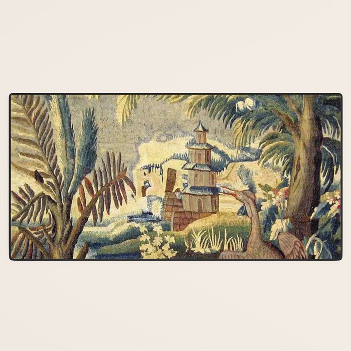 Antique 17th Century Flemish Chinoiserie Temple Landscape Tapestry Desk Mat Gallery Image 3