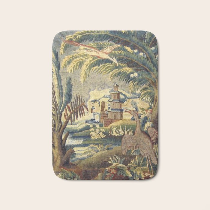 Antique 17th Century Flemish Chinoiserie Temple Landscape Tapestry Bath Mat Gallery Image 1