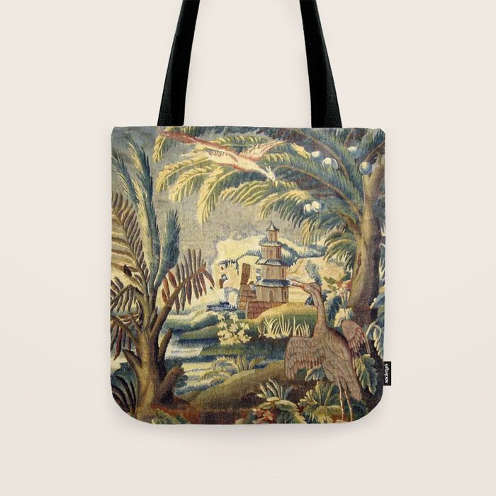 Antique 17th Century Flemish Chinoiserie Temple Landscape Tapestry Tote Bag Gallery Image 1