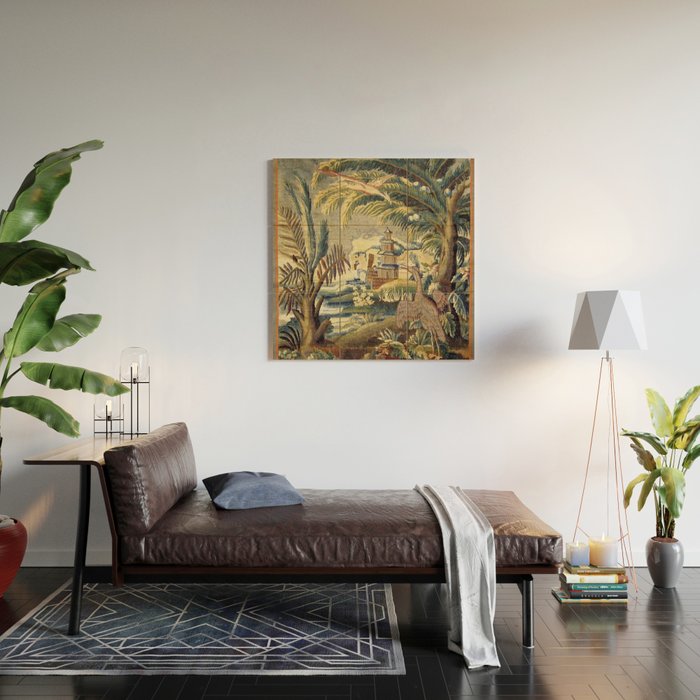 Antique 17th Century Flemish Chinoiserie Temple Landscape Tapestry Wood Wall Art Gallery Image 2