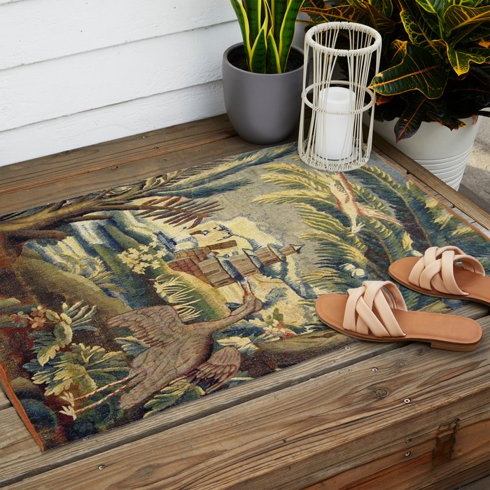 Antique 17th Century Flemish Chinoiserie Temple Landscape Tapestry Outdoor Rug Gallery Image 2