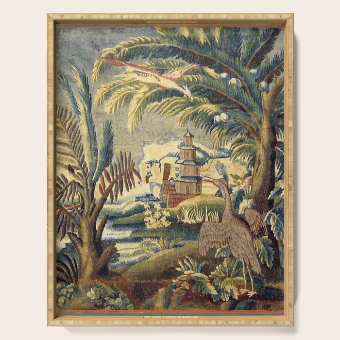 Antique 17th Century Flemish Chinoiserie Temple Landscape Tapestry Serving Tray Gallery Image 1