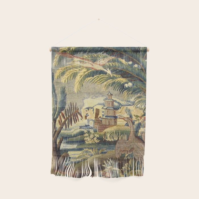 Antique 17th Century Flemish Chinoiserie Temple Landscape Tapestry Wall Hanging Gallery Image 1