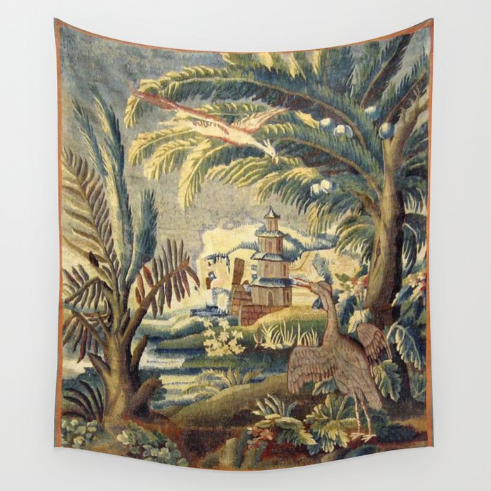 Antique 17th Century Flemish Chinoiserie Temple Landscape Tapestry Wall Tapestry Gallery Image 4