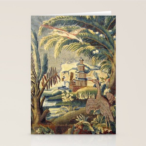 Antique 17th Century Flemish Chinoiserie Temple Landscape Tapestry Stationery Card Gallery Image 1