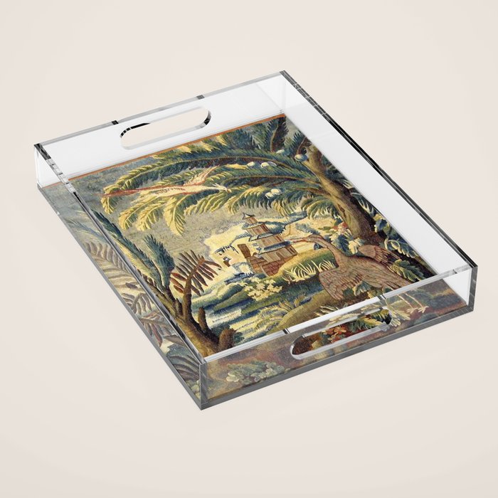 Antique 17th Century Flemish Chinoiserie Temple Landscape Tapestry Acrylic Tray Gallery Image 1