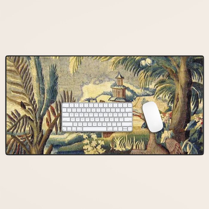 Antique 17th Century Flemish Chinoiserie Temple Landscape Tapestry Desk Mat Gallery Image 1