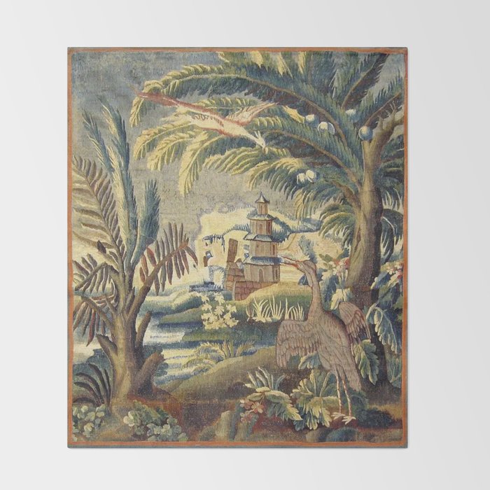 Antique 17th Century Flemish Chinoiserie Temple Landscape Tapestry Throw Blanket Gallery Image 2