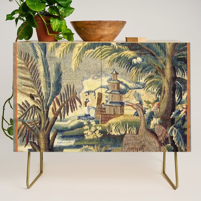 Antique 17th Century Flemish Chinoiserie Temple Landscape Tapestry Credenza Gallery Image 1