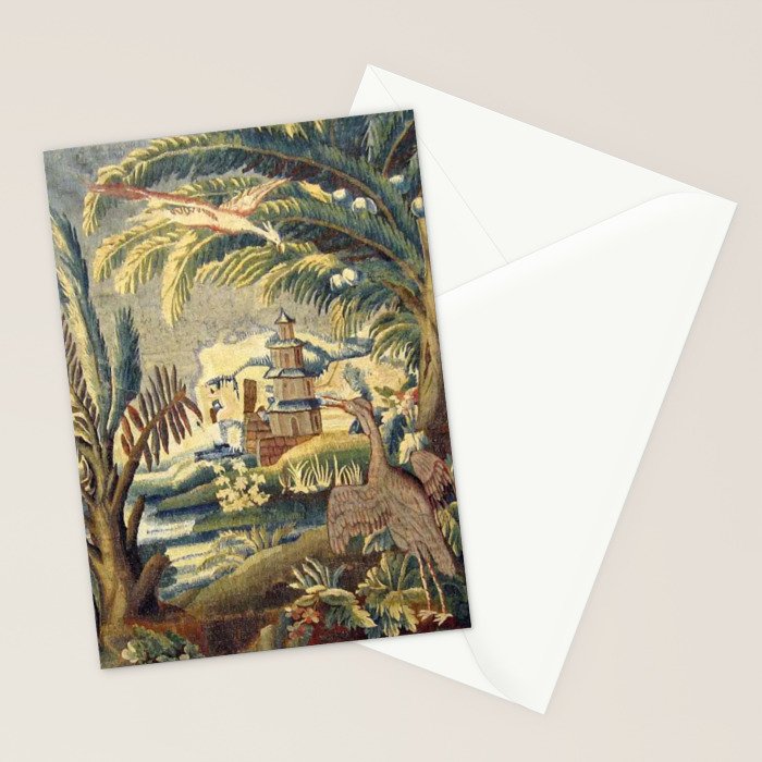 Antique 17th Century Flemish Chinoiserie Temple Landscape Tapestry Stationery Card Gallery Image 2
