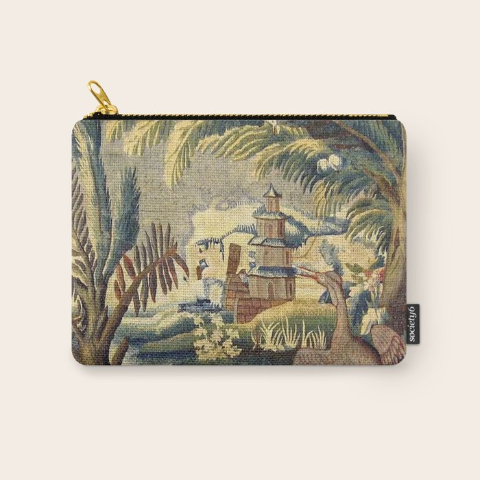 Antique 17th Century Flemish Chinoiserie Temple Landscape Tapestry Carry All Pouch Gallery Image 1