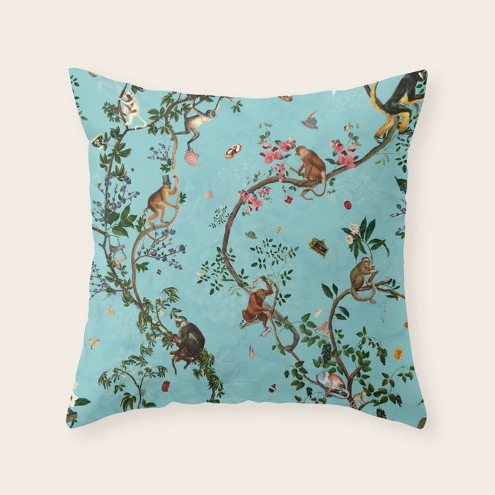 Monkey World Aqua Throw Pillow Gallery Image 6