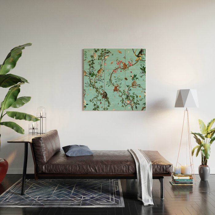 Monkey World Aqua Wood Wall Art Gallery Image 2