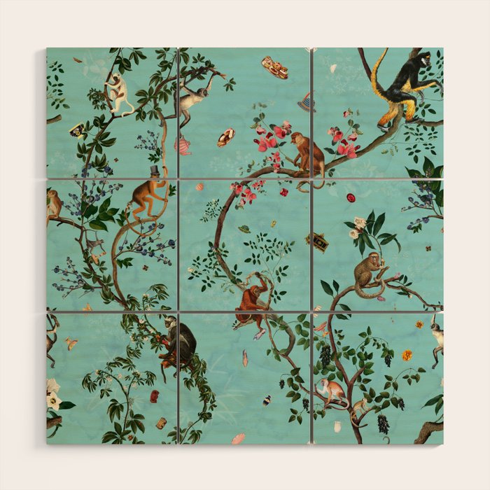 Monkey World Aqua Wood Wall Art Gallery Image 1