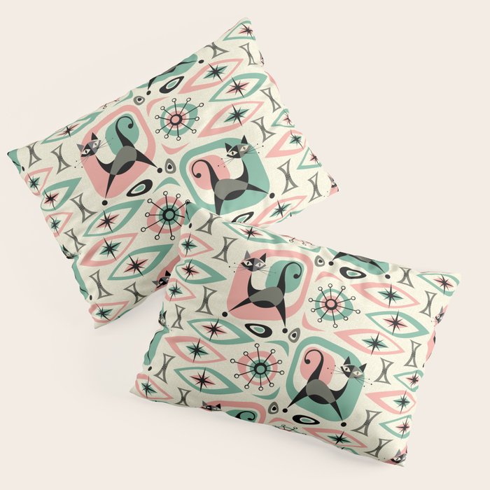 Mid Century Cat Abstract - Pink Aqua Pillow Sham Gallery Image 3
