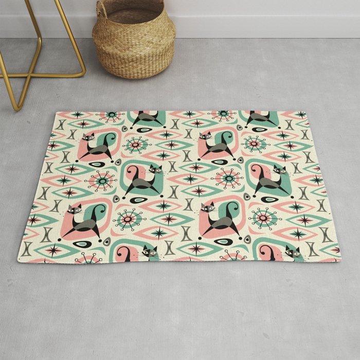 Mid Century Cat Abstract - Pink Aqua Rug Gallery Image 1