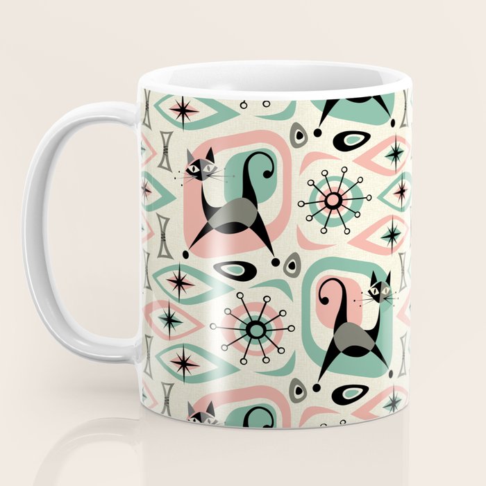 Mid Century Cat Abstract - Pink Aqua Coffee Mug Gallery Image 3