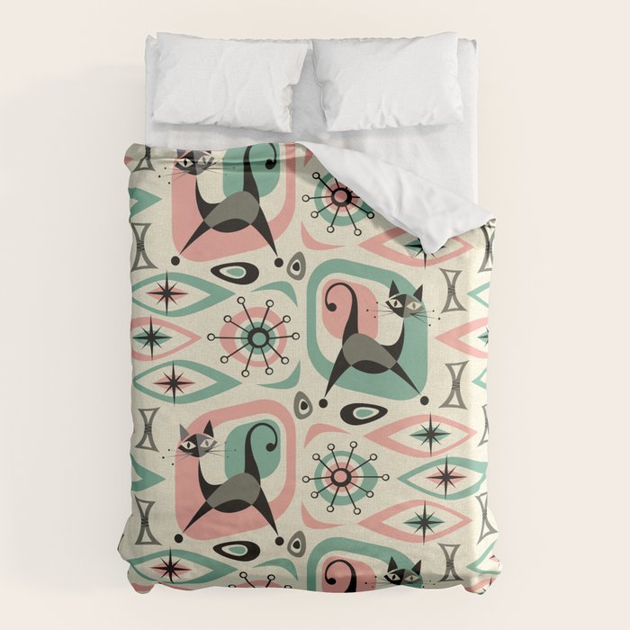 Mid Century Cat Abstract - Pink Aqua Duvet Cover Gallery Image 6